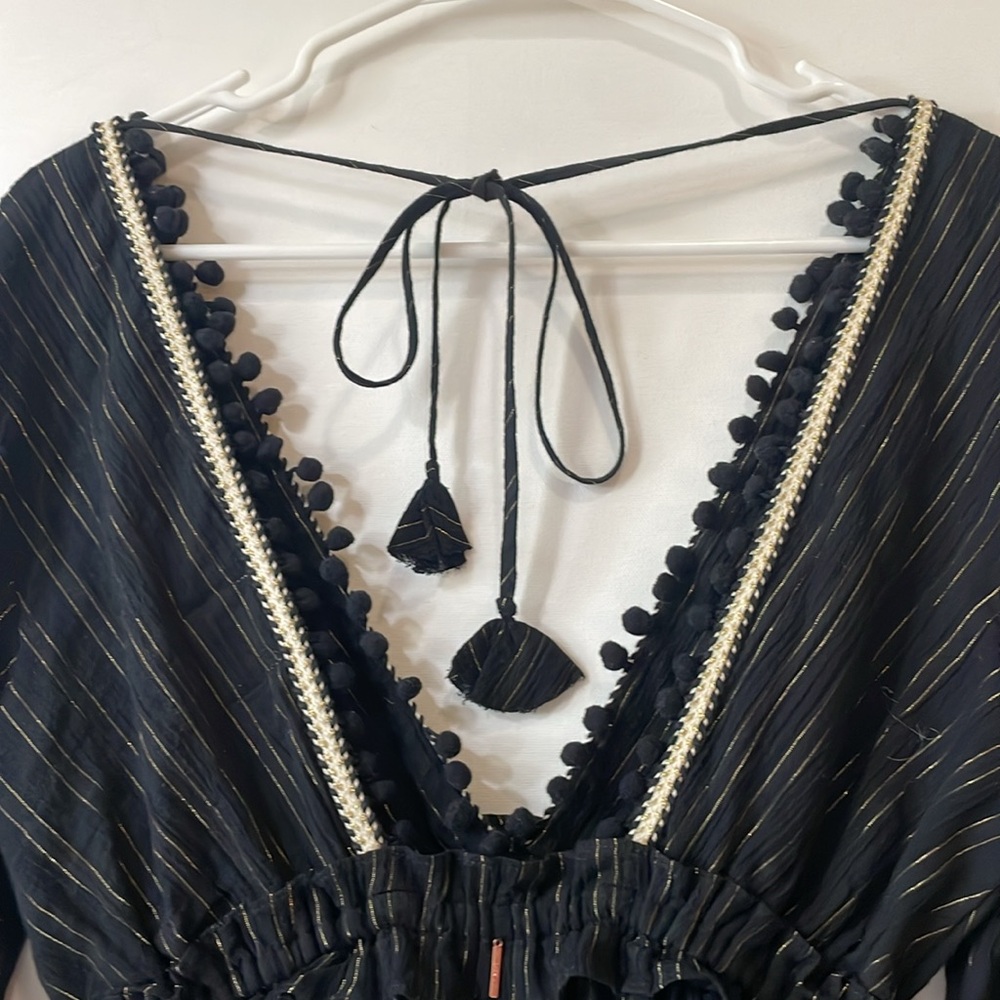 MISA by ANTHROPOLOGIE Womens Black Gold Pom Pom Kacia Dress, EUC! Size XS/S - Picture 3 of 10